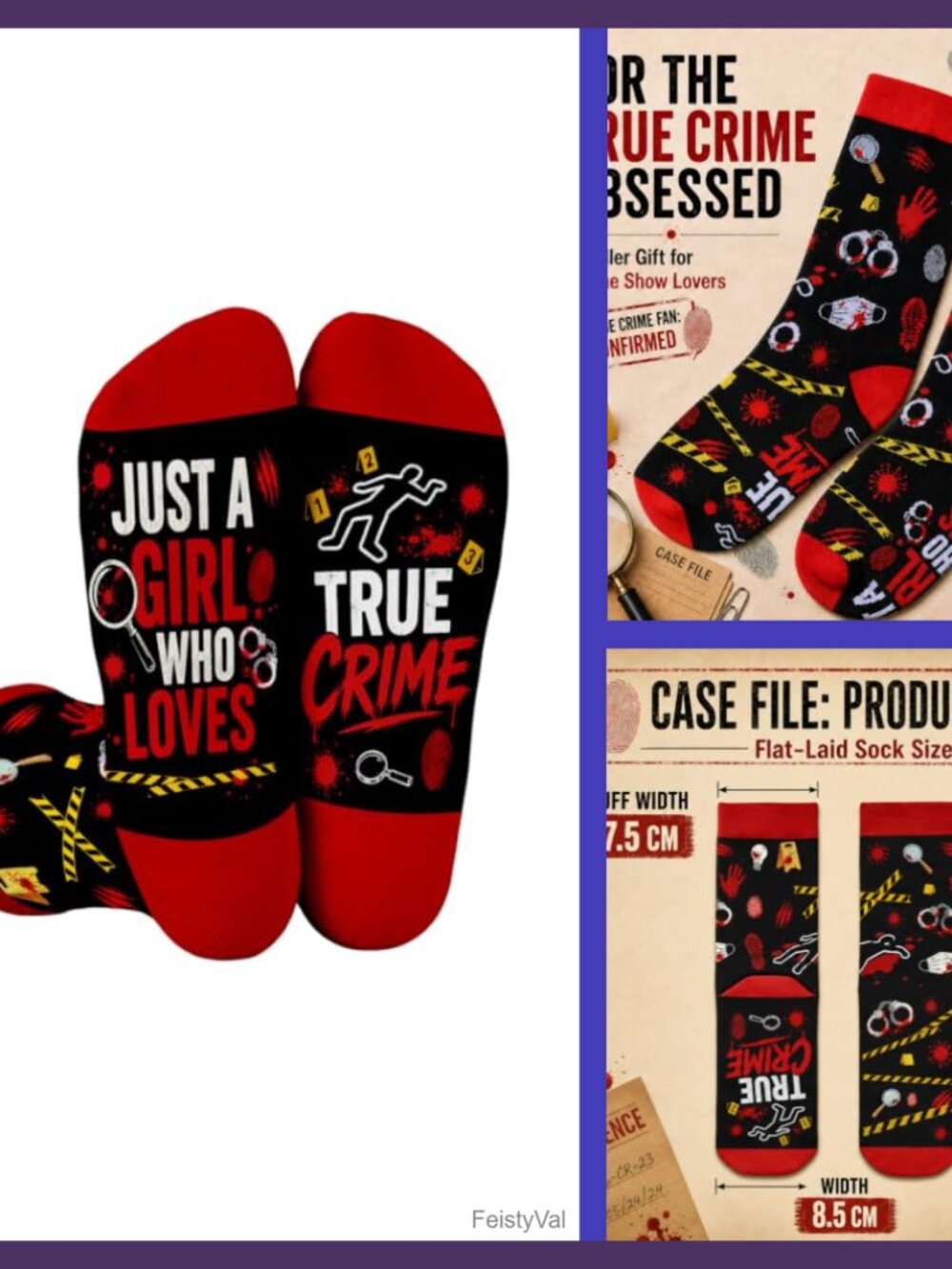 True Crime Novelty Socks One Size Comfortable Polyester Cotton Blend
